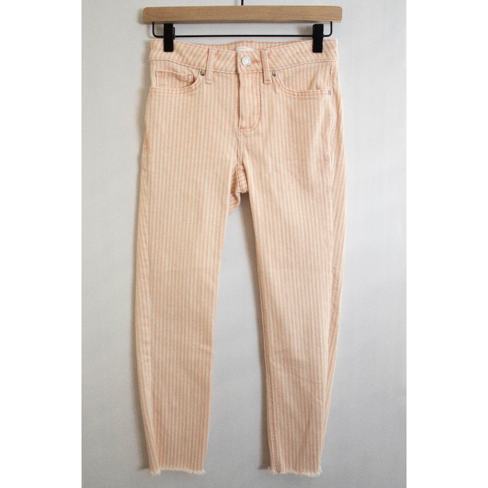 LC Lauren Conrad Pink + Cream Striped Stretch Denim Skinny Crop Jeans - 2